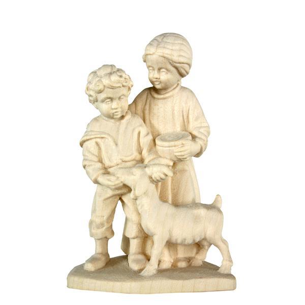 Children with goat - natural Wood carving in natural wood, without any surface treatment