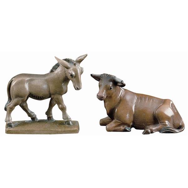 Ox and donkey - color Wood carving in natural wood, without any surface treatment