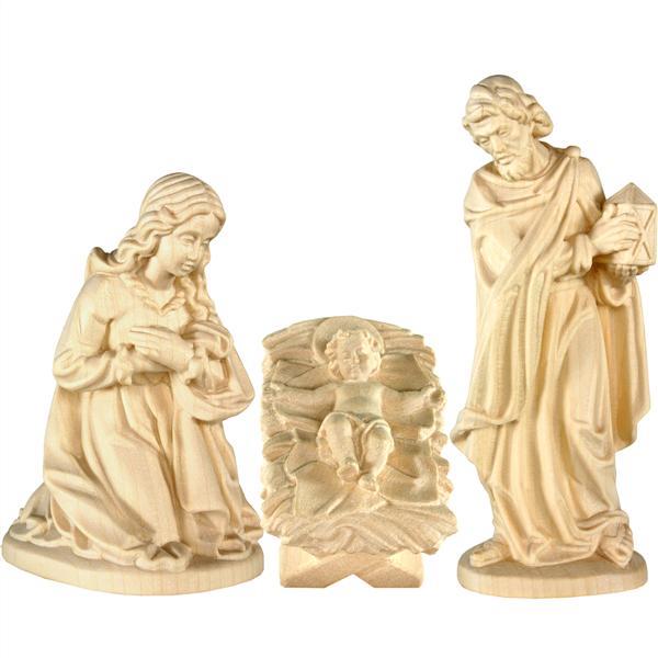 Holy Family baroque crib set - natural Wood carving in natural wood, without any surface treatment