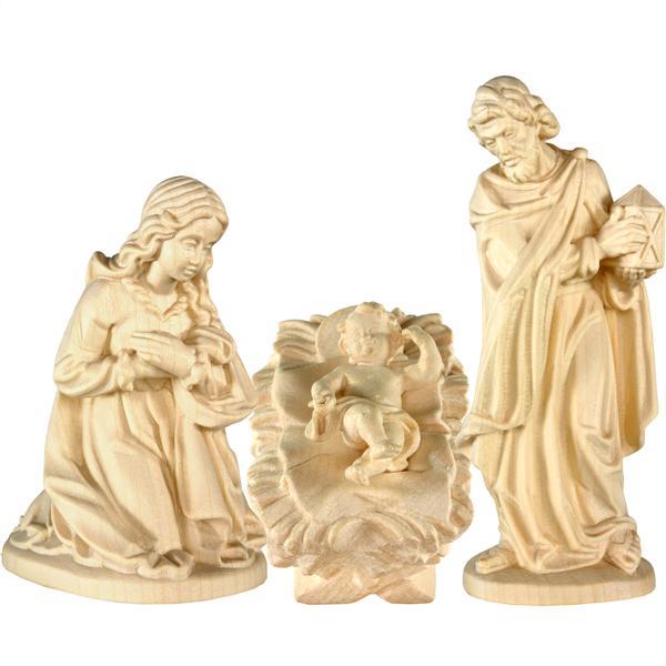 Holy Family 4 pieces baroque with base - natural Wood carving in natural wood, without any surface treatment
