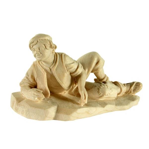 Lying boy - natural Wood carving in natural wood, without any surface treatment
