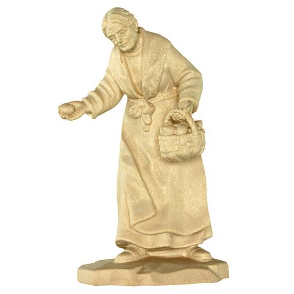 Older woman with fruits - natural Wood carving in natural wood, without any surface treatment