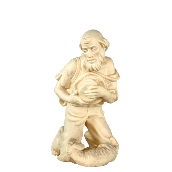 Shepherd kneeling with sheep baroque n.b. - natural Wood carving in natural wood, without any surface treatment