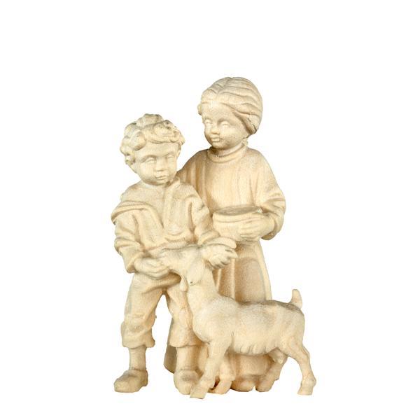 Children with goat baroque crib n.b. - natural Wood carving in natural wood, without any surface treatment