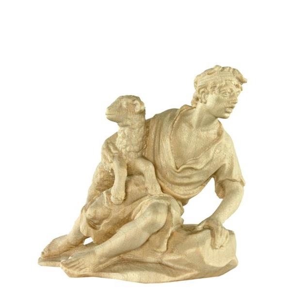 Shepherd sitting with sheep n.b. - natural Wood carving in natural wood, without any surface treatment