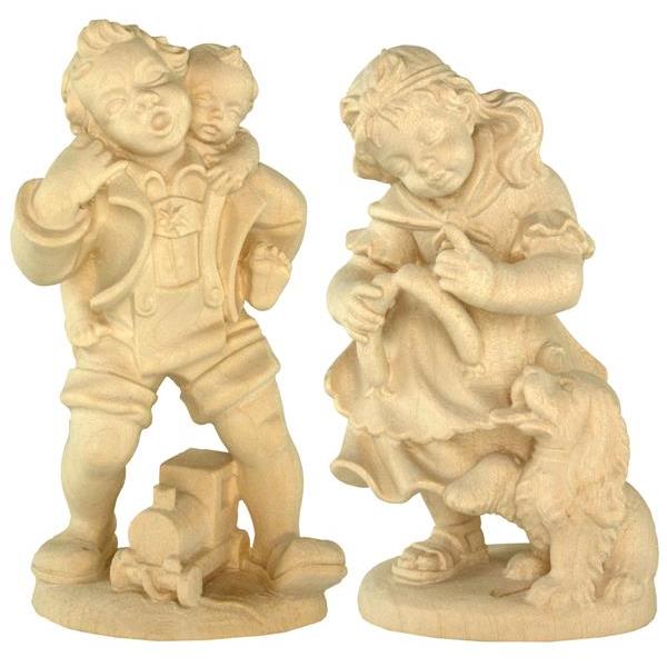 BOY(child) & GIRL(dog) - natural Wood carving in natural wood, without any surface treatment