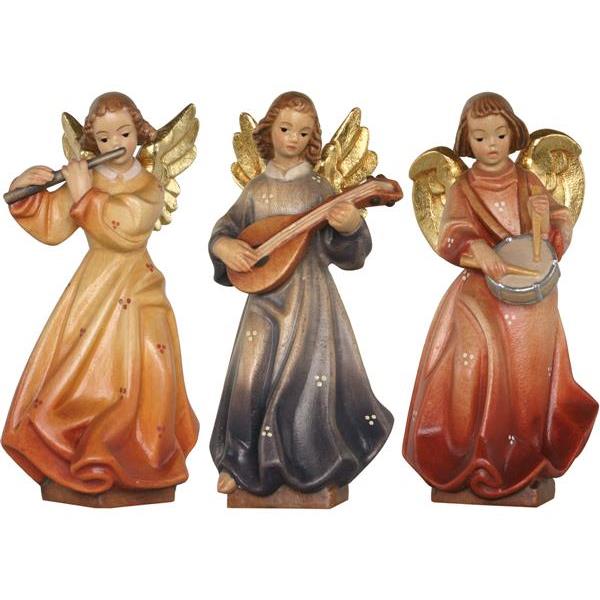 3 Musician angels - color Wood carving in natural wood, without any surface treatment