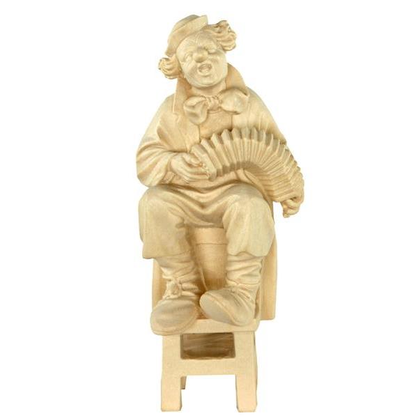 Clown with accordion - natural Wood carving in natural wood, without any surface treatment