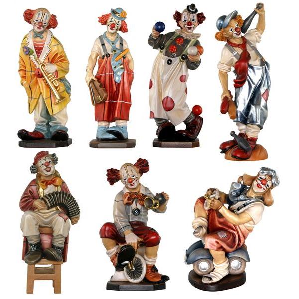 Serie 7 CLOWNS sorted - color Wood carving in natural wood, without any surface treatment